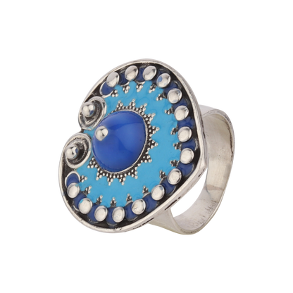 Stunning Blue Enameled Silver Ring