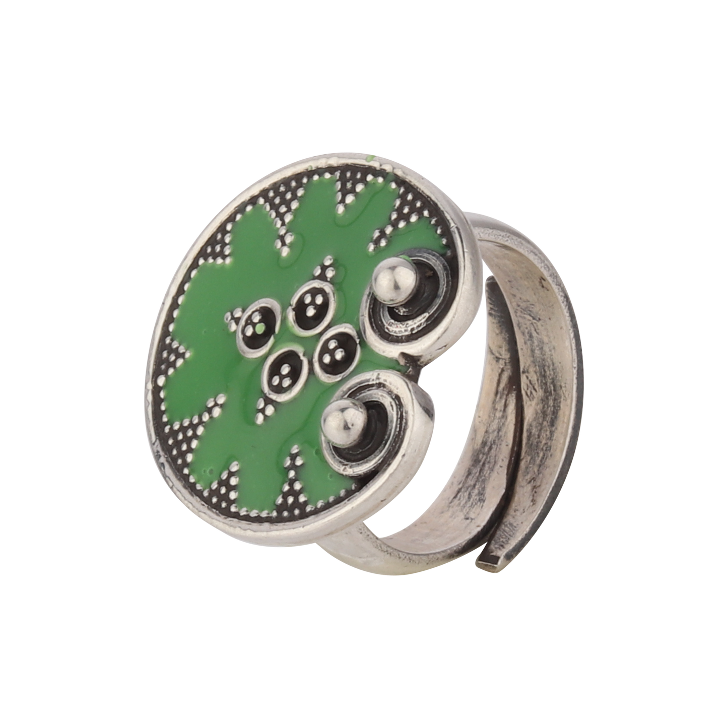 Gorgeous Green Enameled Silver Ring