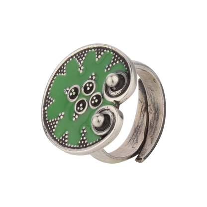 Gorgeous Green Enameled Silver Ring