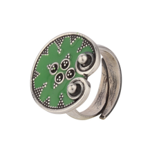 Gorgeous Green Enameled Silver Ring