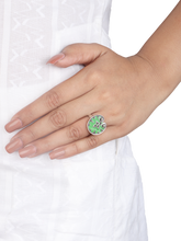 Gorgeous Green Enameled Silver Ring
