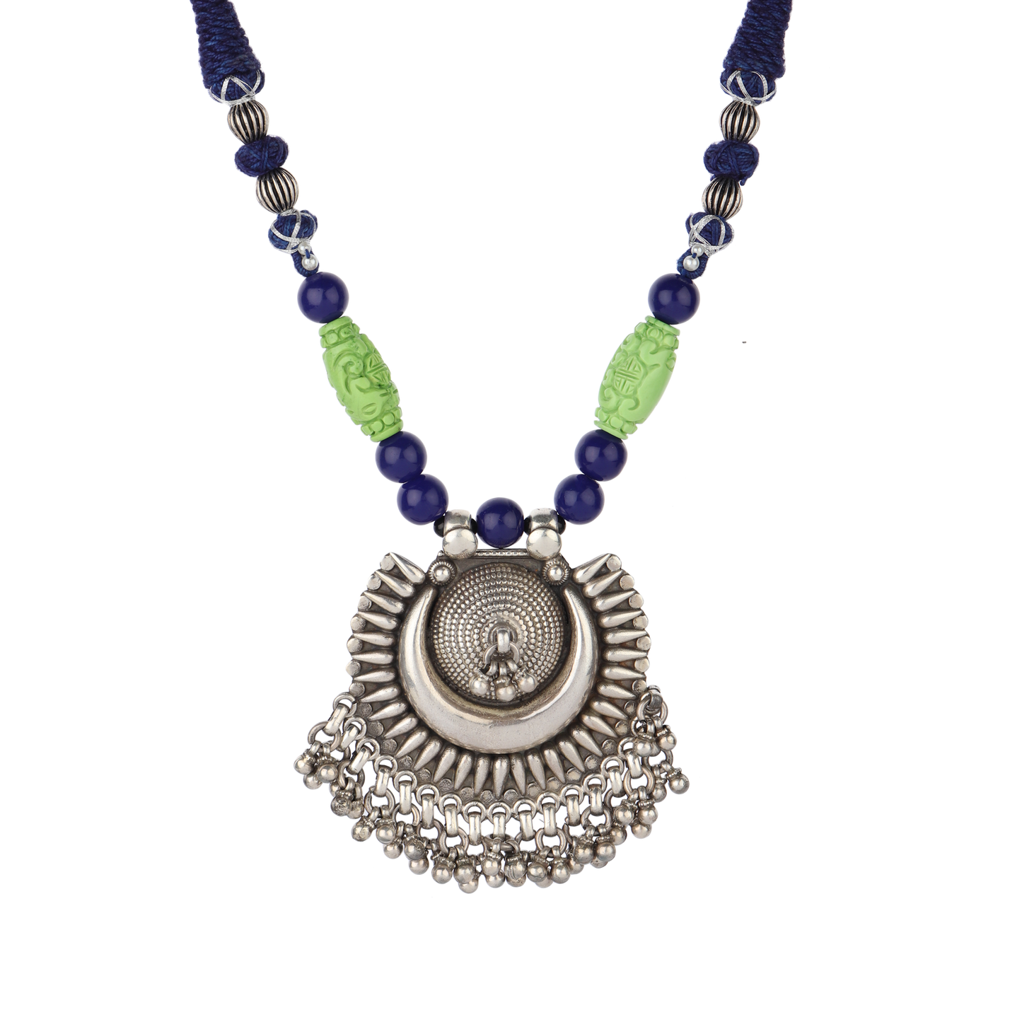 Arhaana Green-Blue Tribal Silver Necklace