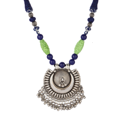 Arhaana Green-Blue Tribal Silver Necklace