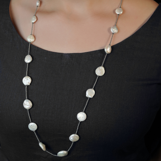 Hazel Pearl Beads Silver Necklace