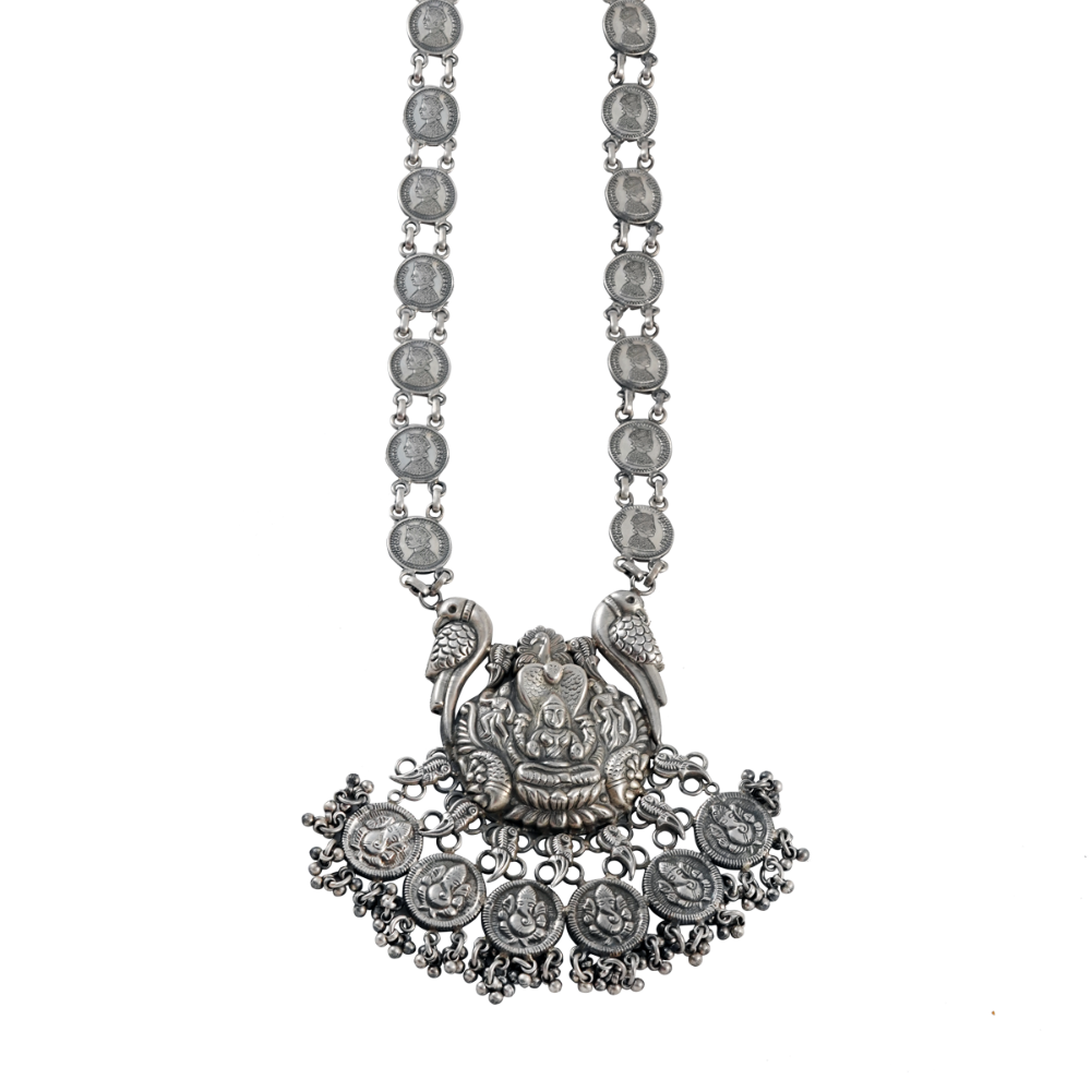 Jhanvi Silver Necklace With Deity Motif