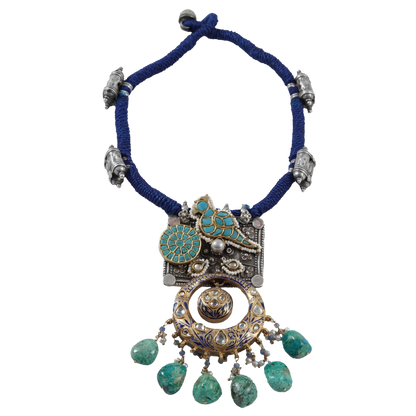 Aashita Blue Beaded Dual Tone Tribal Silver Necklace