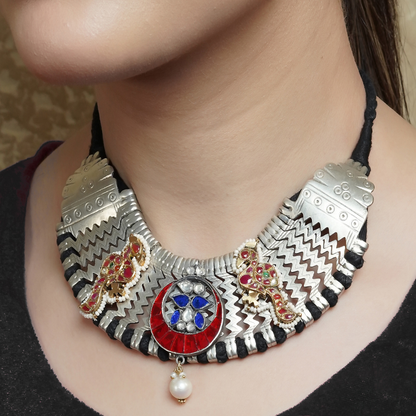 Abhitha Silver Necklace With Peacock Motif