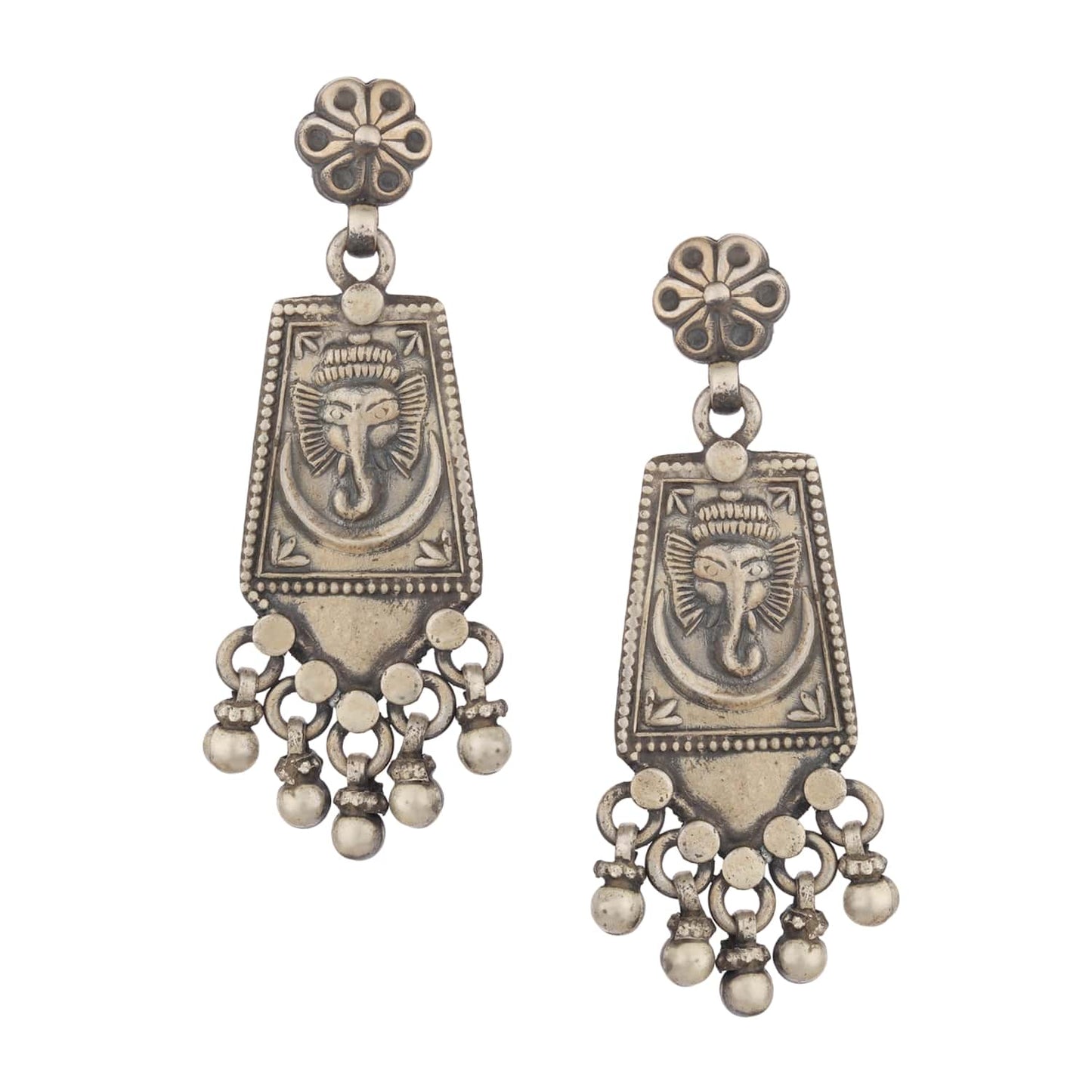 Rabia Tribal Silver Earrings With Lord Ganesha