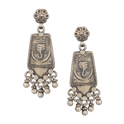 Rabia Tribal Silver Earrings With Lord Ganesha