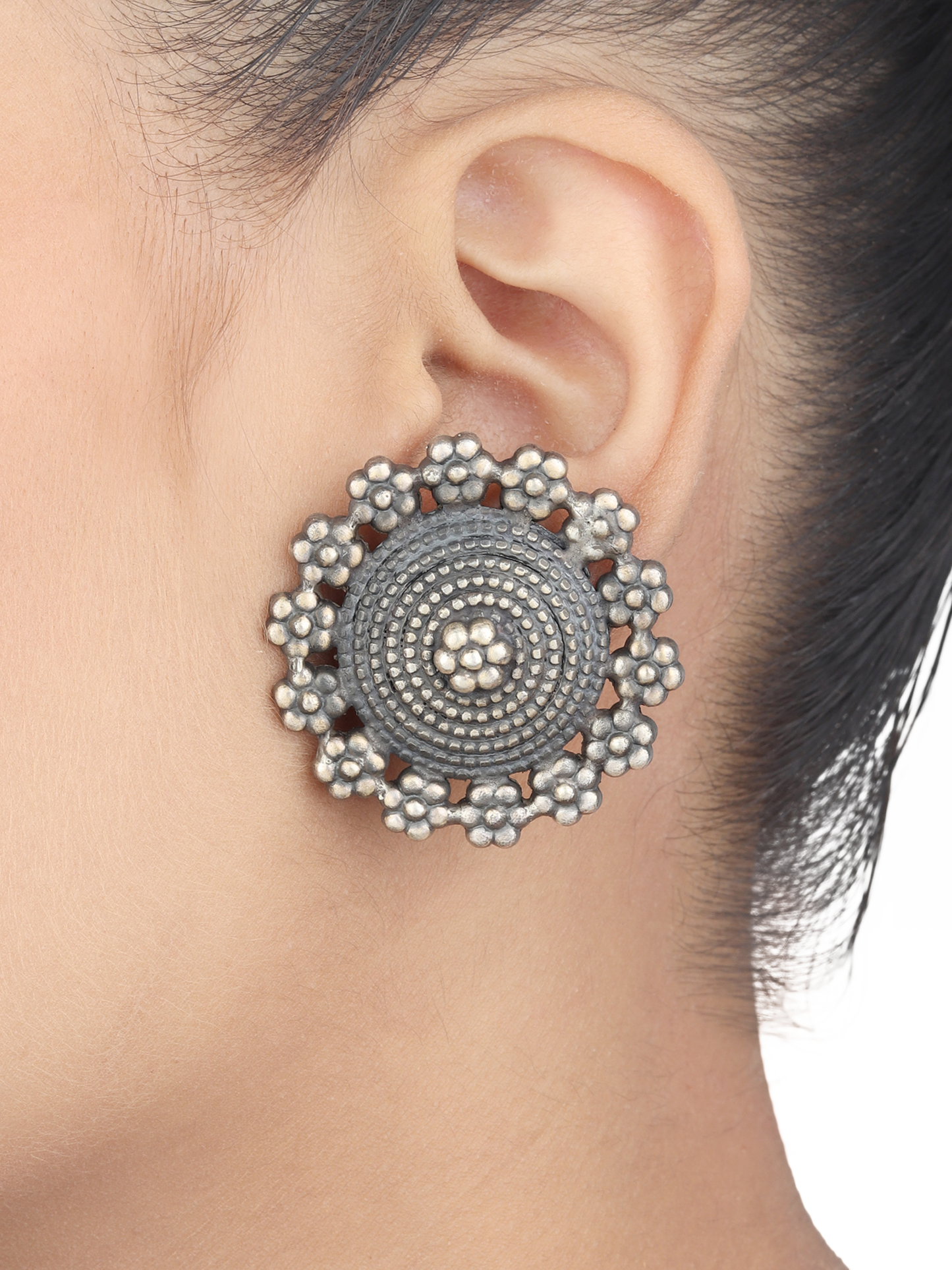 Florina Tribal Silver Stud Earrings