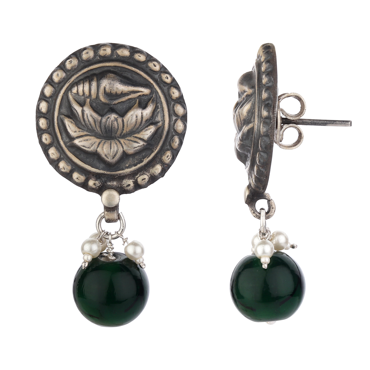 Vanisha Green Tribal Silver Earrings