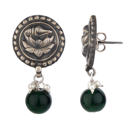 Vanisha Green Tribal Silver Earrings