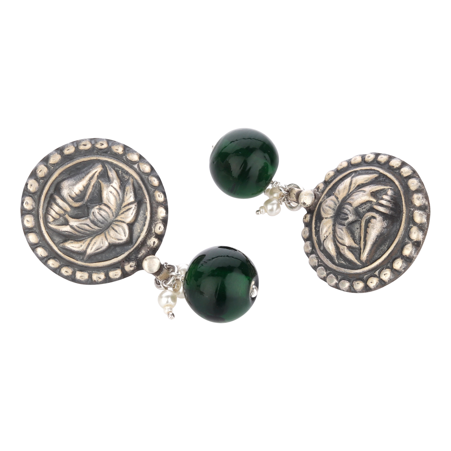 Vanisha Green Tribal Silver Earrings