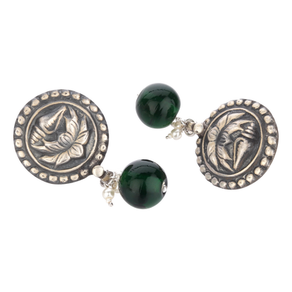 Vanisha Green Tribal Silver Earrings