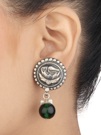 Vanisha Green Tribal Silver Earrings