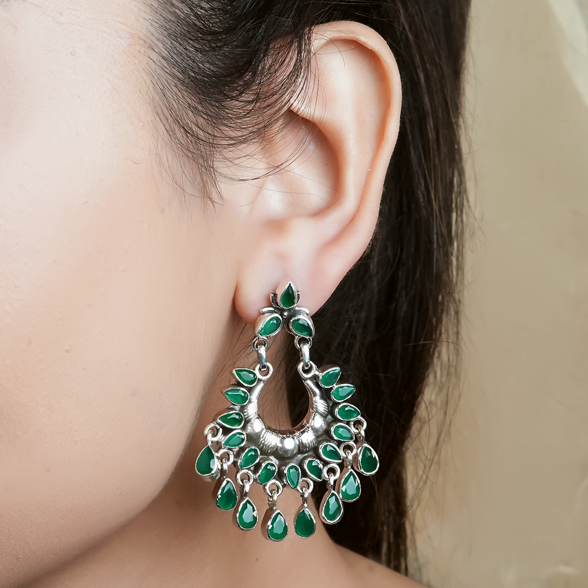 Evana Green Tribal Silver Earrings