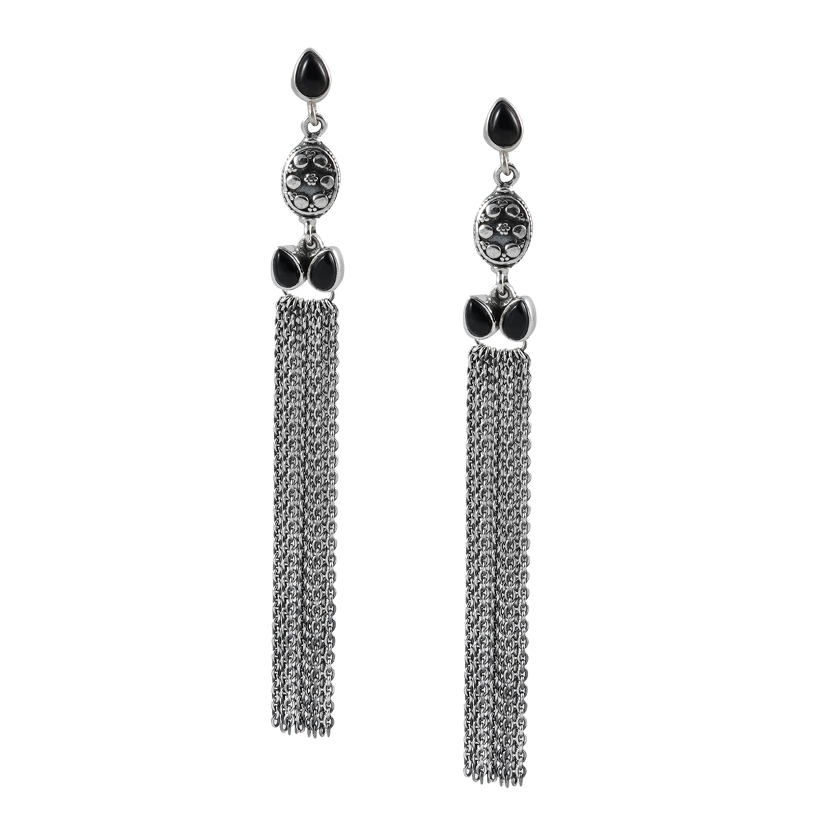 Avni Black Silver Chain Earrings