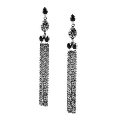 Avni Black Silver Chain Earrings