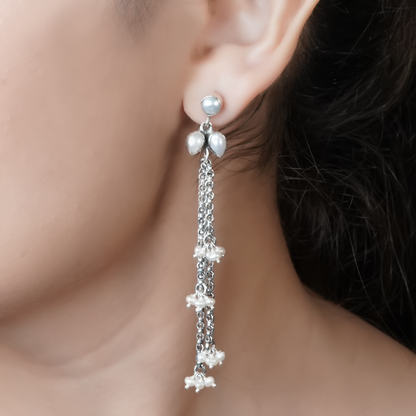 Akira Pearl Silver Chain Earrings