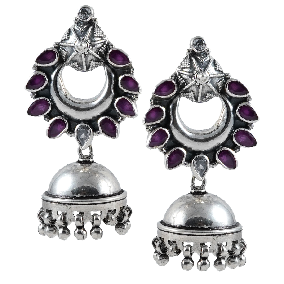 Aarushi Purple Floral Silver Earrings