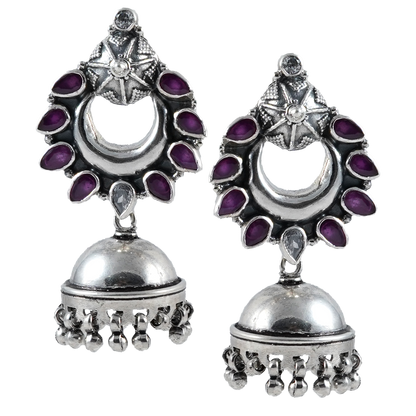 Aarushi Purple Floral Silver Earrings