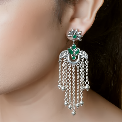 Saisha Green Silver Earrings