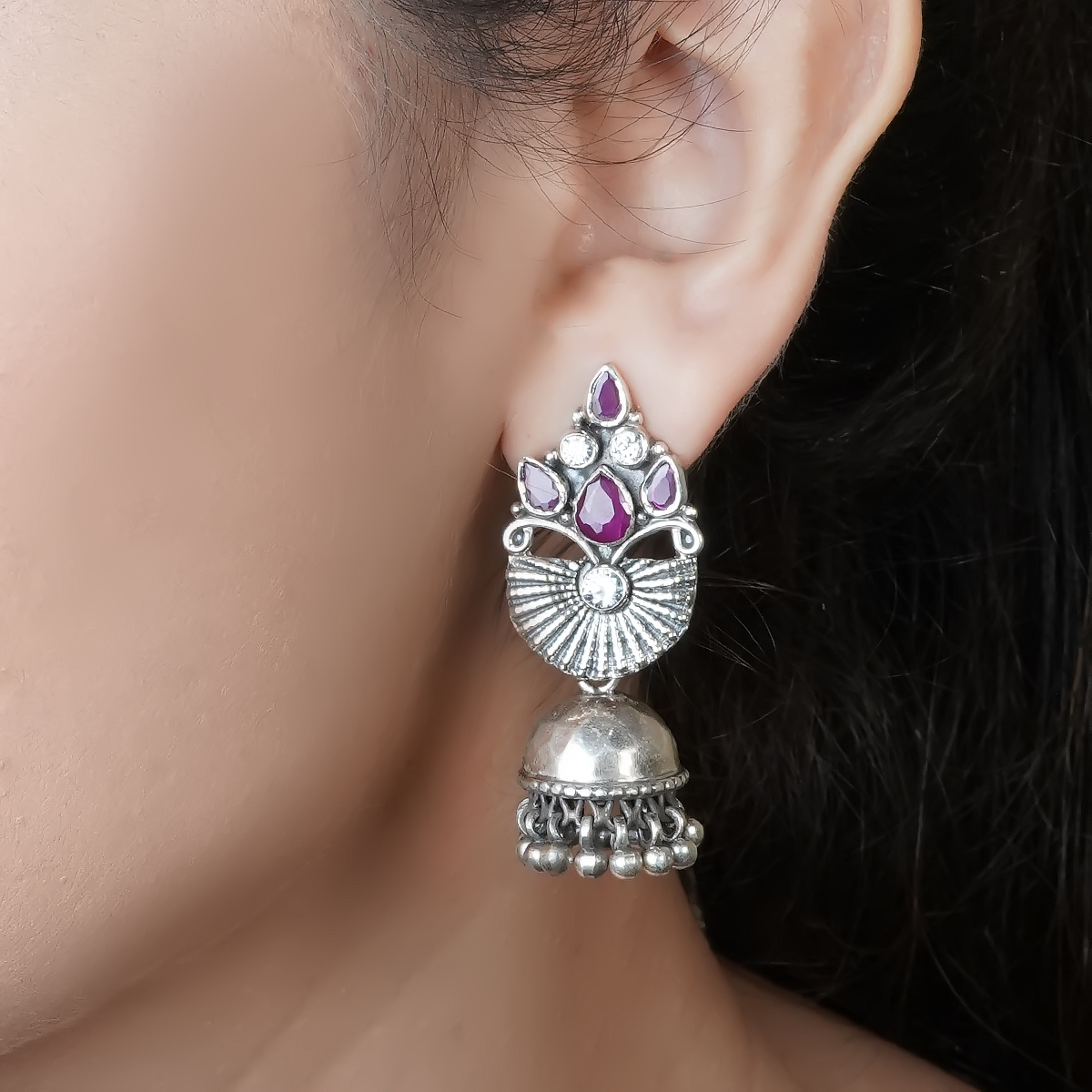 Julia Pink Crown Silver Earrings