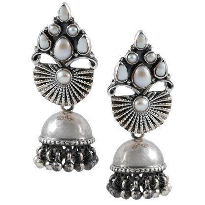 Julia Pearl Crown Silver Earrings