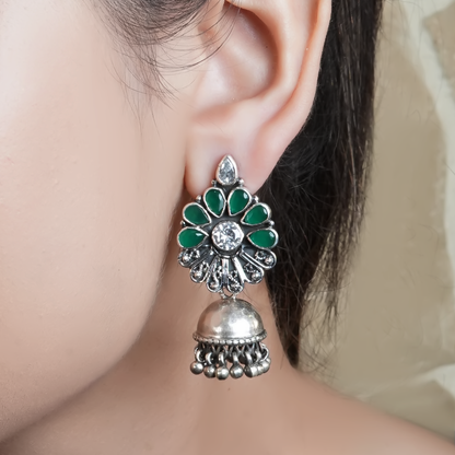 Ishani Green Drop Silver Earrings