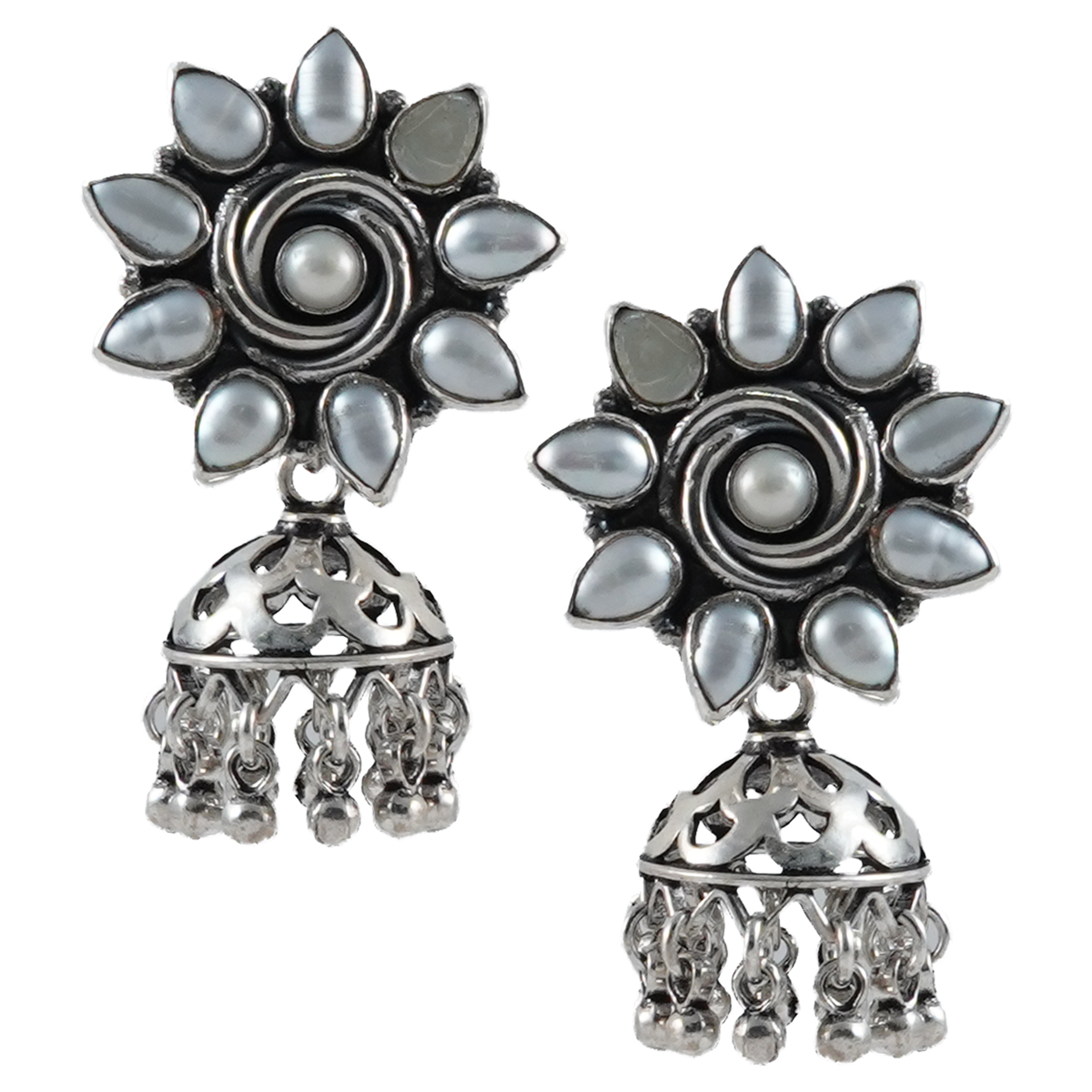 Reema Pearl Floral Silver Earrings