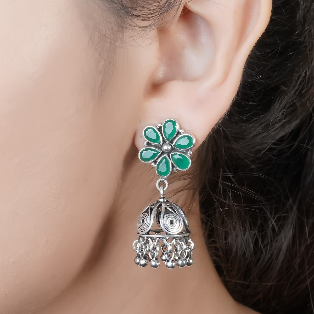 Darcy Green Floral Silver Earrings