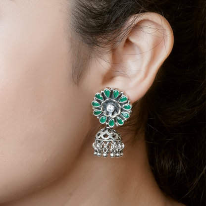 Parinita Green Silver Earrings