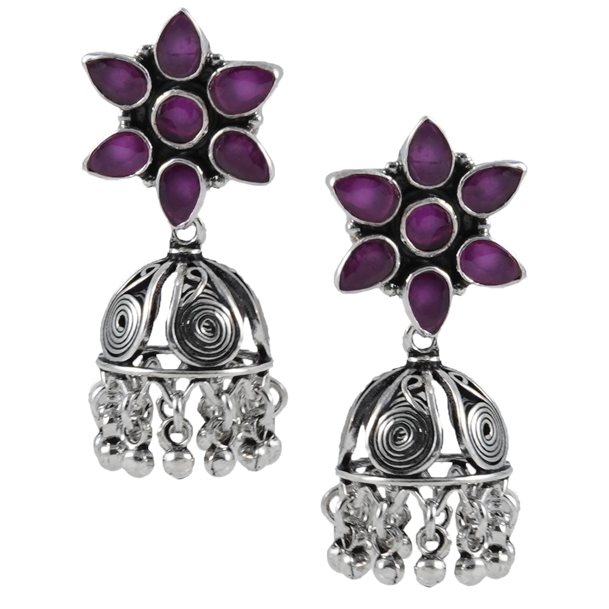 Nancy Purple Floral Silver Earrings