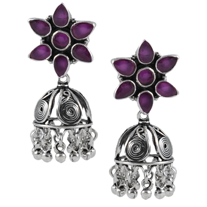 Nancy Purple Floral Silver Earrings