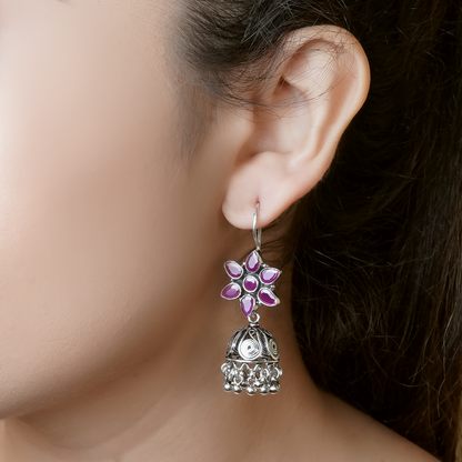 Nancy Purple Floral Silver Earrings