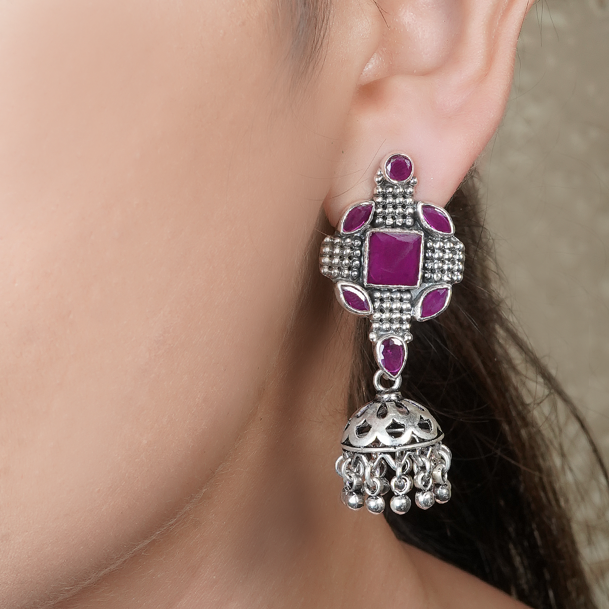 Vironica Purple Geometric Silver Earrings