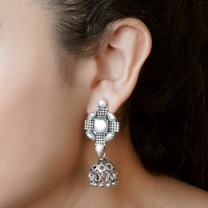 Vironica White Geometric Silver Earrings