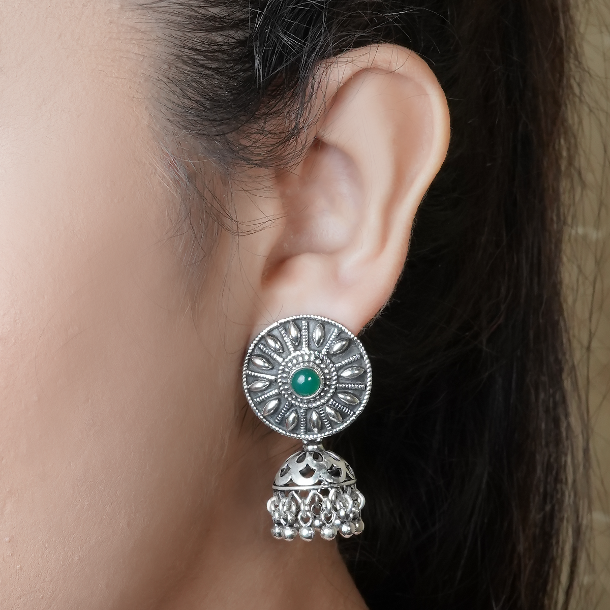 Moksha Green Vortex Silver Earrings