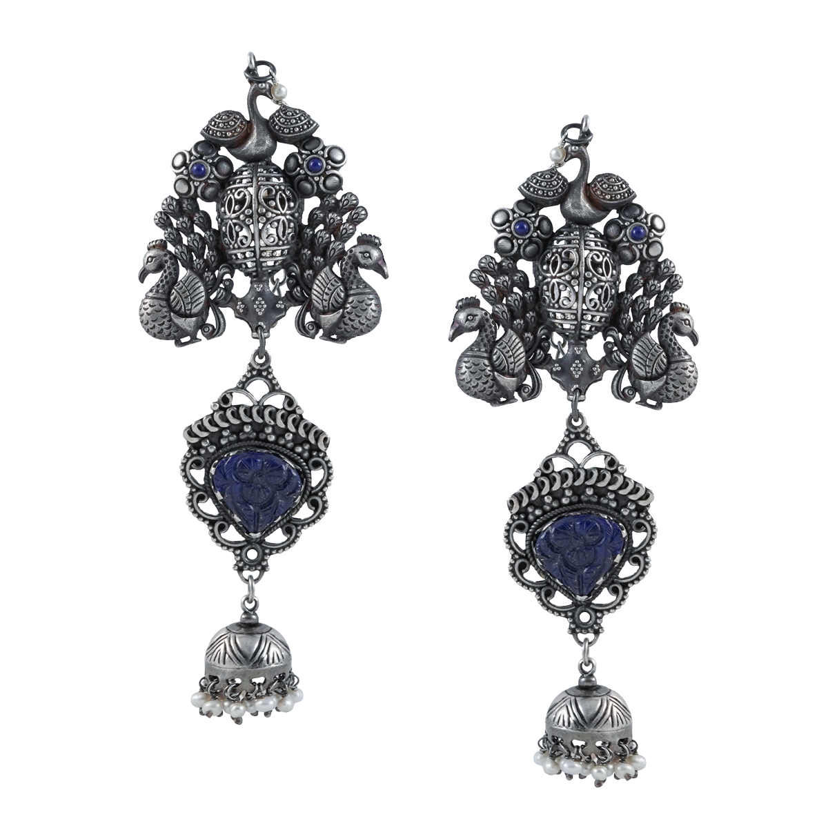 Anvika Silver Earrings with Peacock Motif