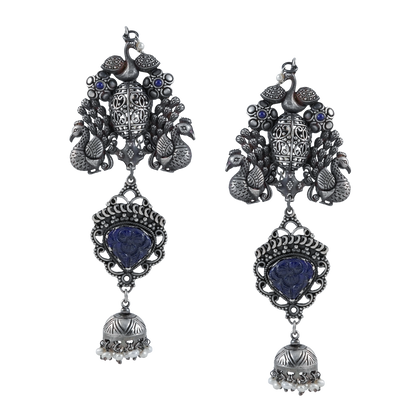 Anvika Silver Earrings with Peacock Motif