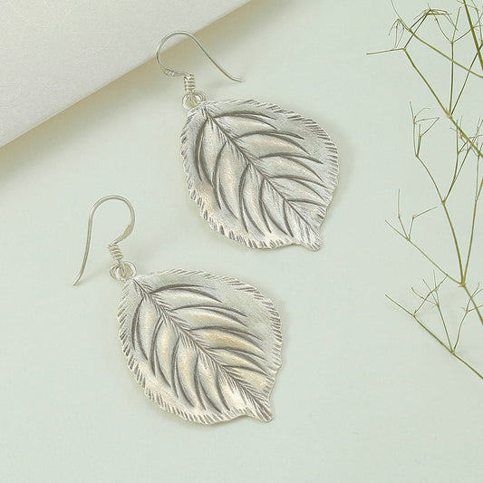 Evana Tribal Silver Leaf Earrings