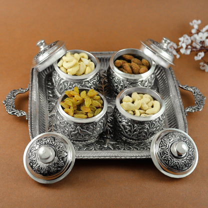 Ravishing Silver Tray and Dray Fruit Box Set