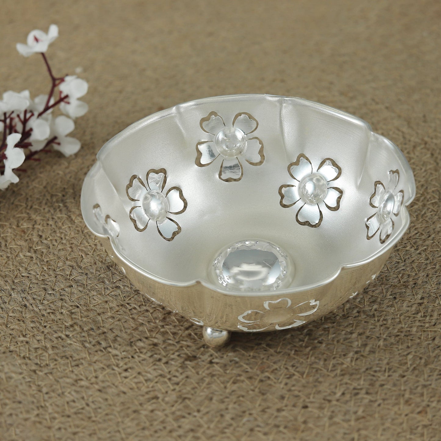 Sanchika Floral Silver Bowl