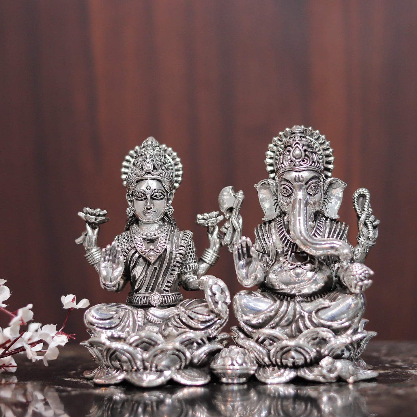 Charming Laxmi Ganesha Silver Idol