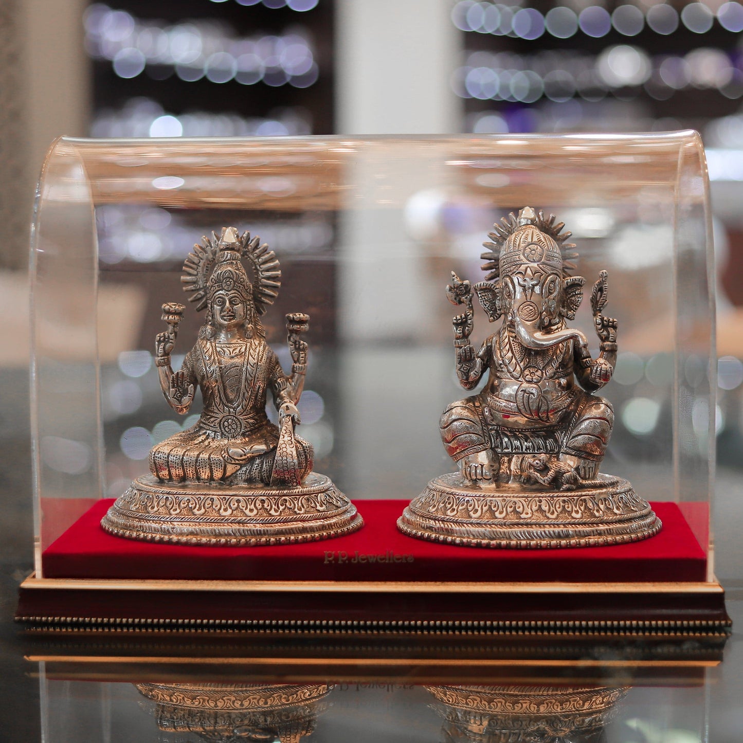 Antique Laxmi Ganesha Silver Idol
