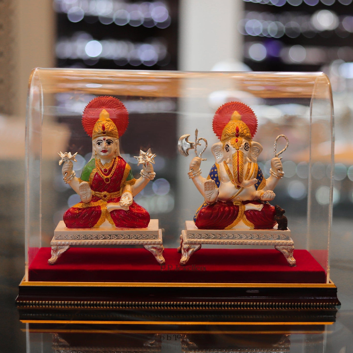 Colorful Laxmi Ganesha Silver Idol