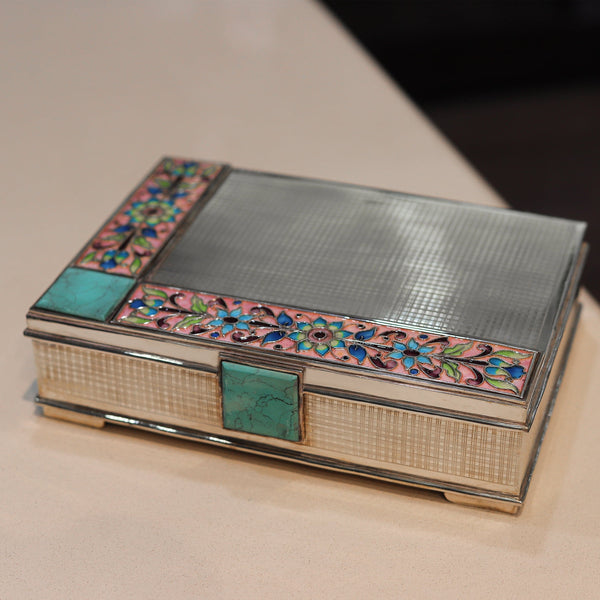 Enamel Floral Silver Box