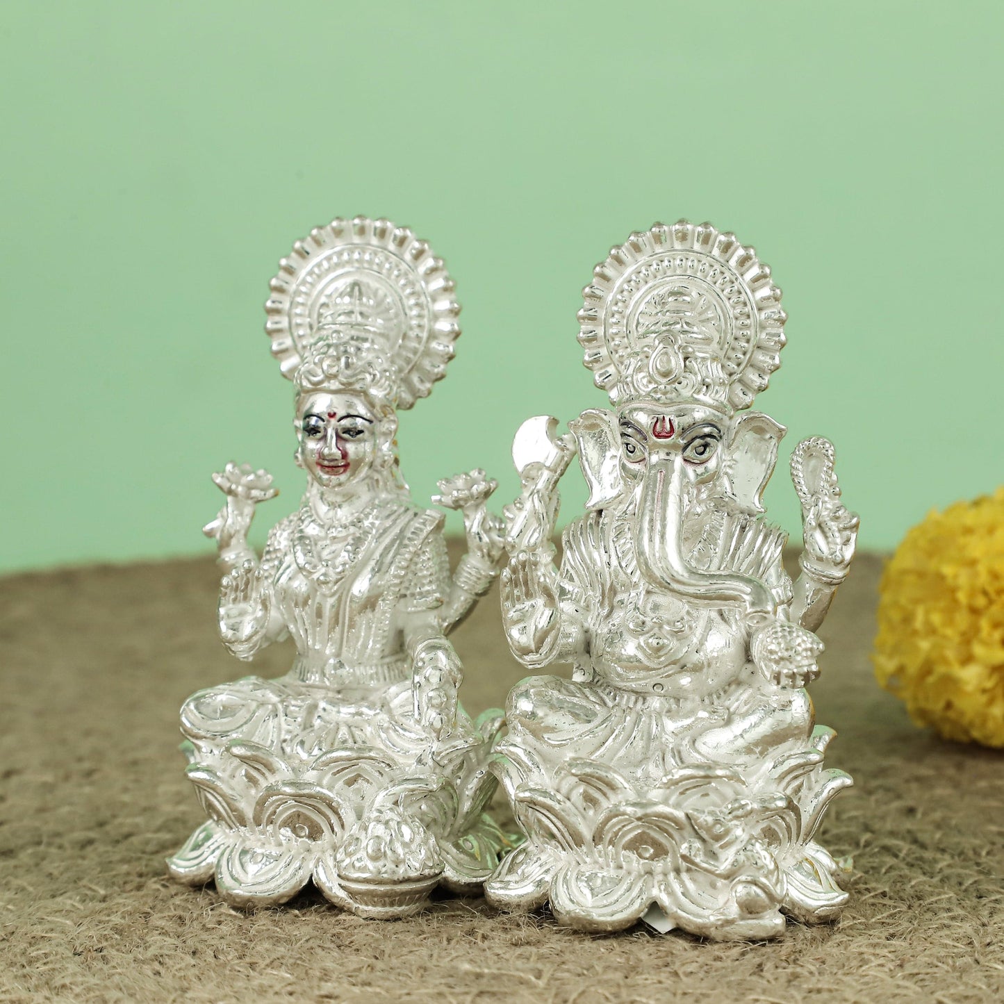 Beautiful Silver Lakshmi Ganesh Idol