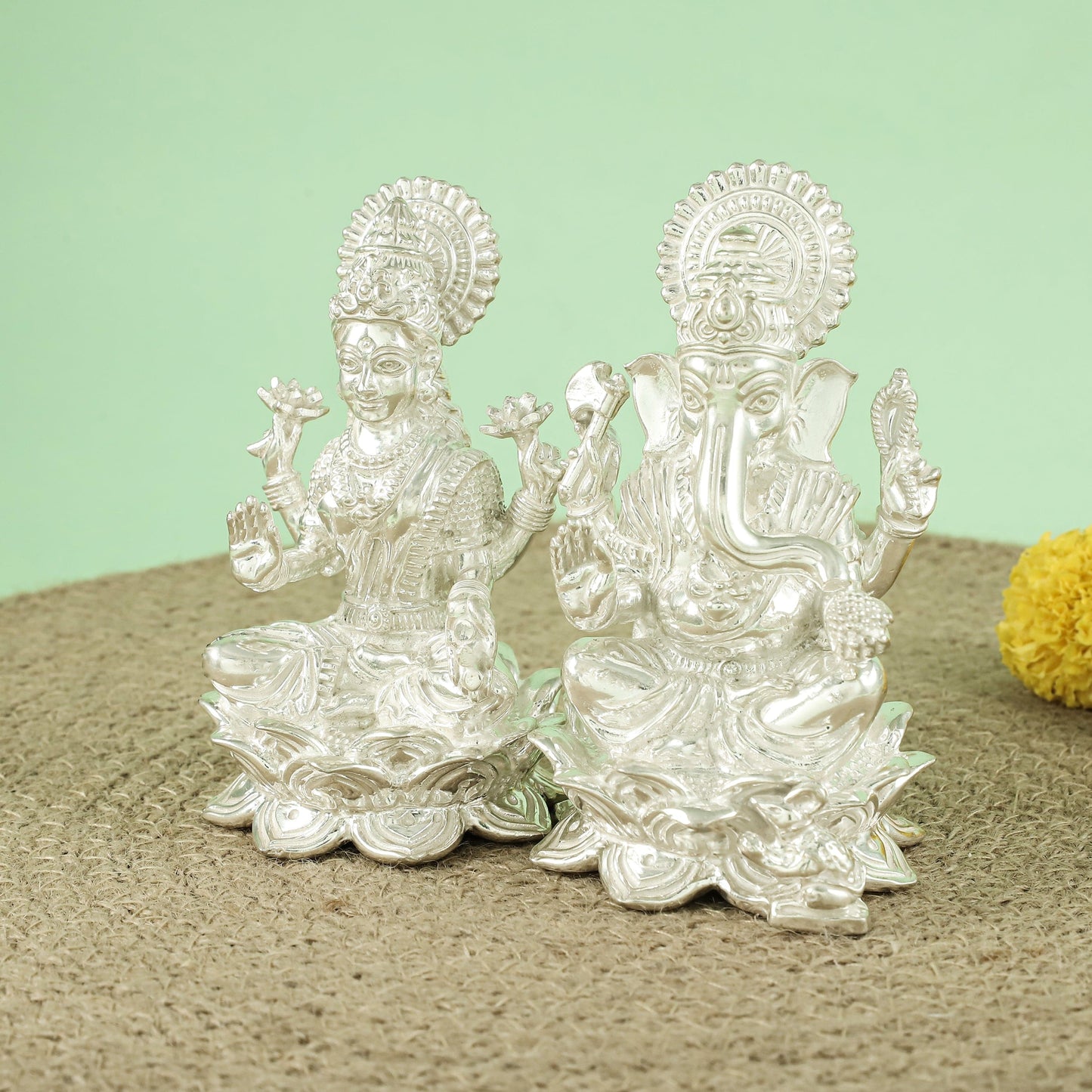 Classy Silver Lakshmi Ganesh Idol