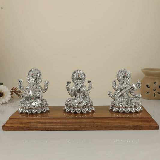 Lovely Silver Lakshmi-Ganesh-Sarswati Silver Idol